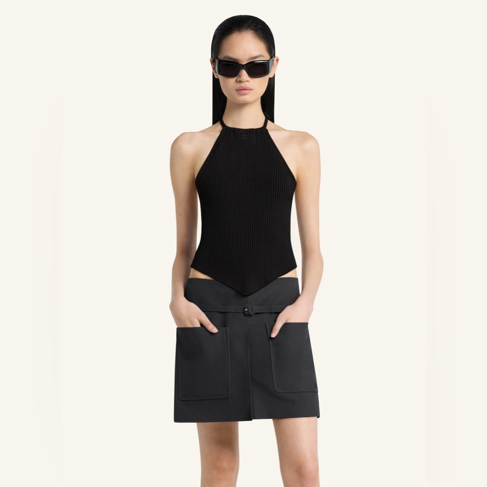 NEW Courreges Pointy Rib Knit Tank Top in Black